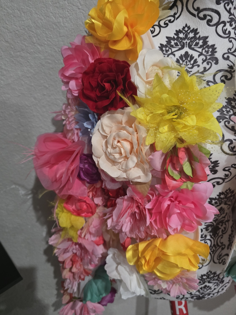 Fashion Nova Cream Floral Appliqué Shrug with Pink & Red Flowers - Picture 5 of 11